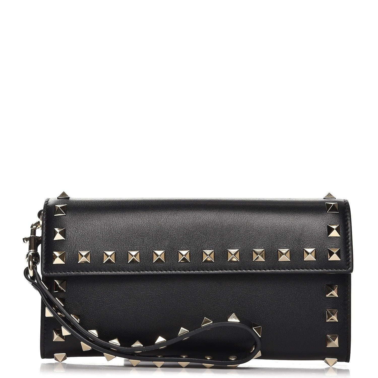 Valentino Garavani Calfskin Rockstud Wristlet Travel Wallet Black 1 of 9