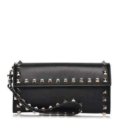 Valentino Garavani Calfskin Rockstud Wristlet Travel Wallet Black 1 of 9