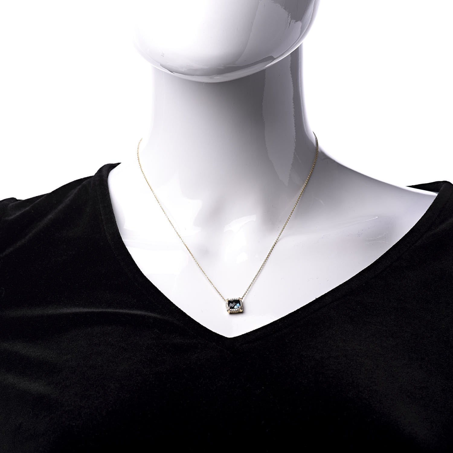 David Yurman 18K Yellow Gold Diamond Hampton Blue Topaz 7mm Petite Chatelaine Pave Bezel Pendant Necklace 2 of 7