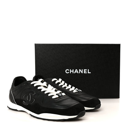 Chanel Calfskin Suede CC Womens Sneakers 41 Black White 10 of 10