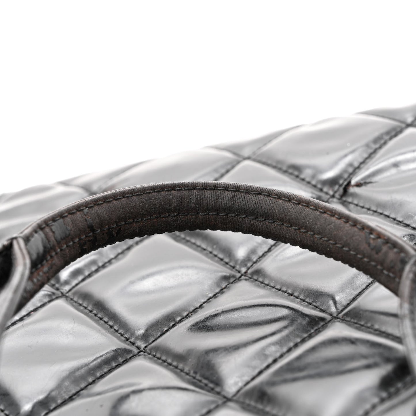 Patent Quilted Expandable CC Shoping Tote Black