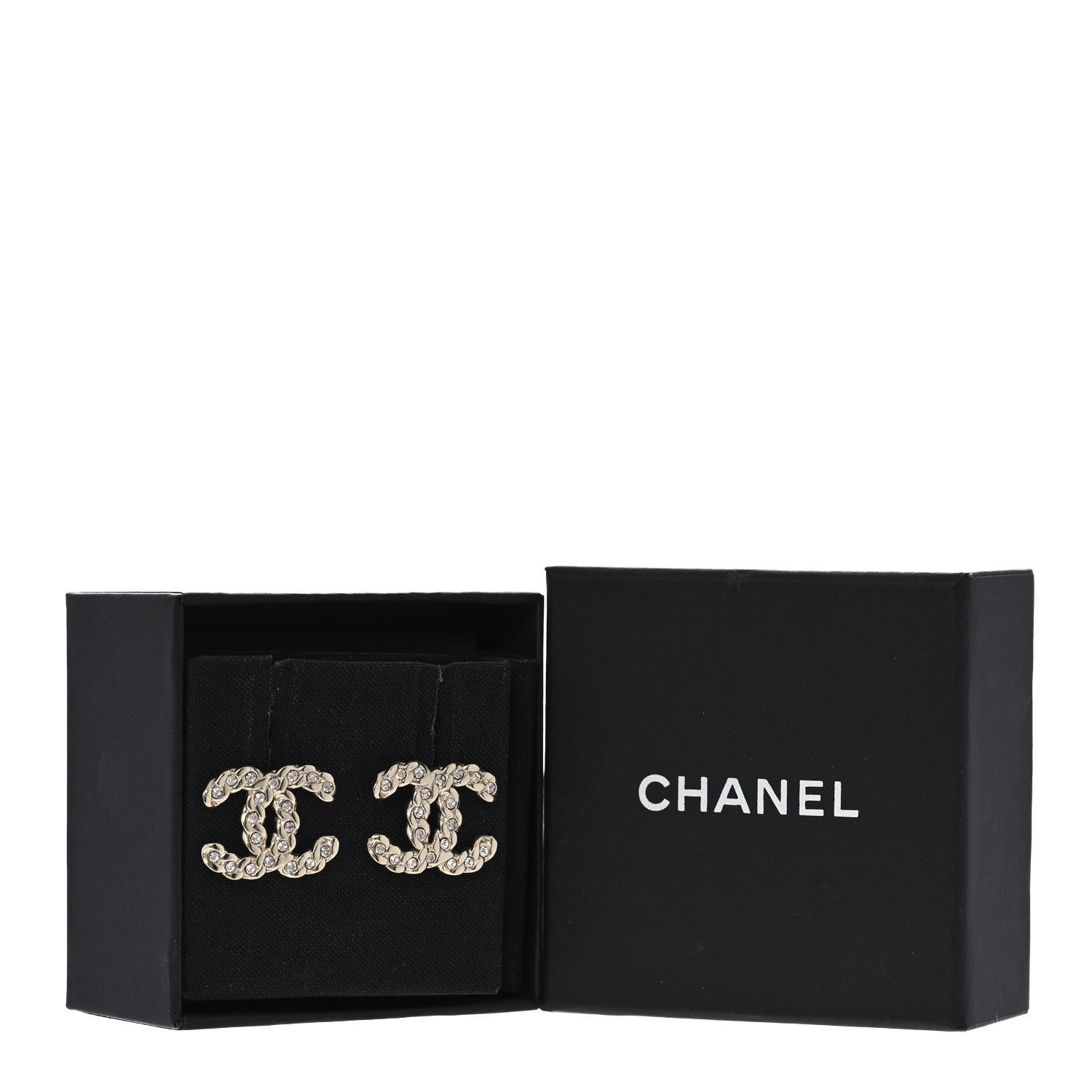 Chanel Crystal Chain Link CC Earrings Gold 5 of 5
