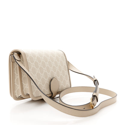 Gucci GG Supreme Monogram Textured Dollar Calfskin Mini Retro Interlocking G Flap Shoulder Bag Beige Mystic White Oatmeal 3 of 12