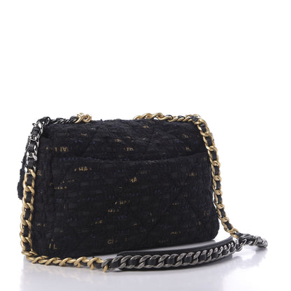 Chanel Tweed Quilted Large Chanel 19 Flap Black Navy Gold 3 of 9