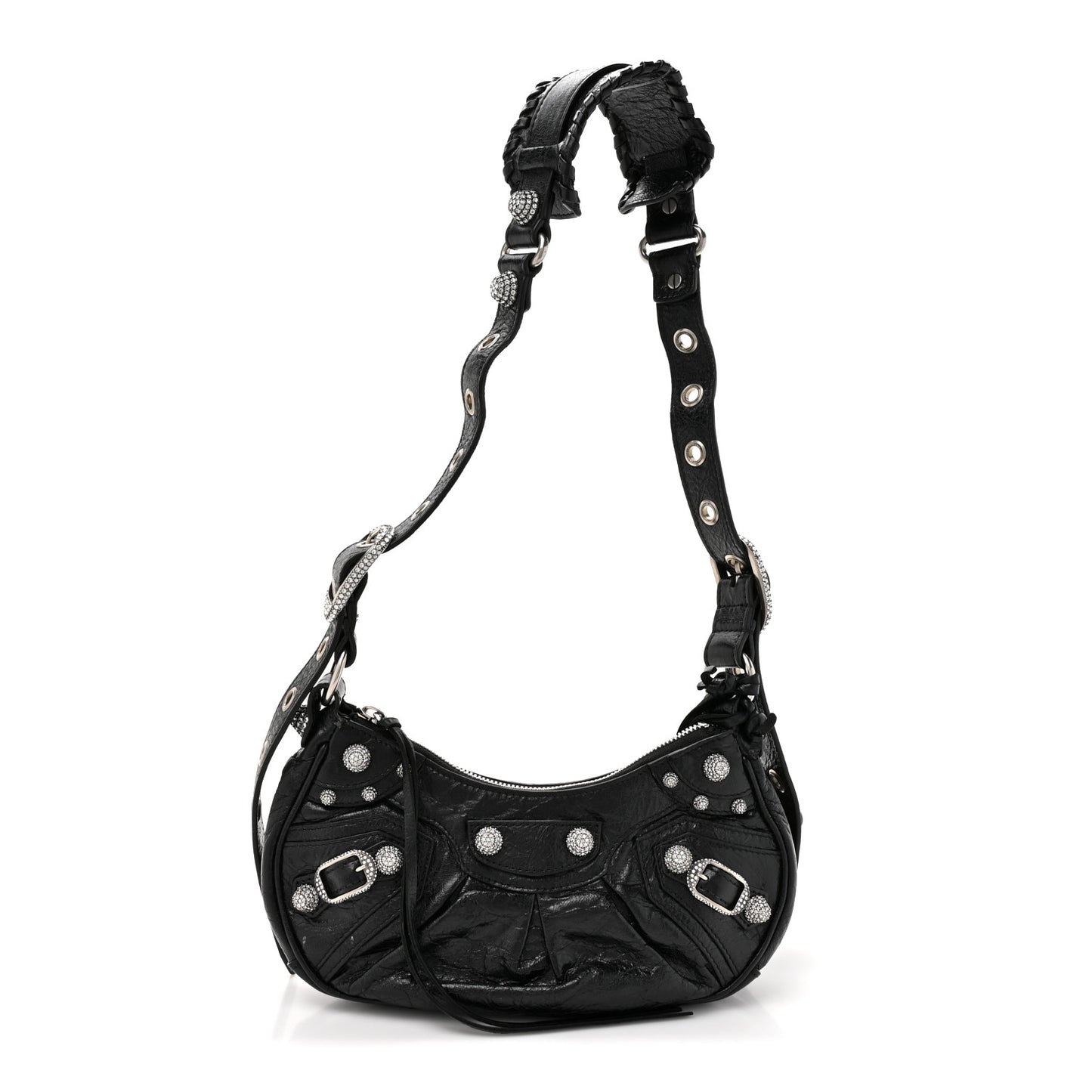 Agneau Arena Crystal Le Cagole Shoulder Bag XS Black