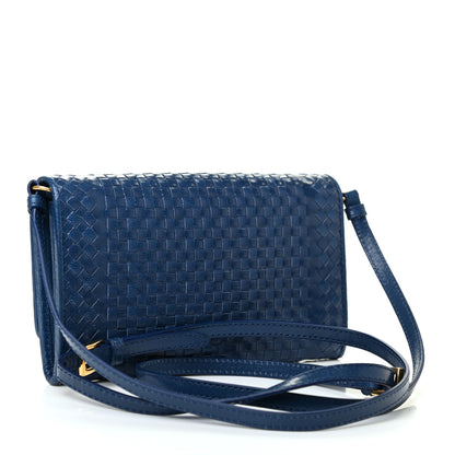Prada Goatskin Woven Chain Wallet Blue 2 of 8