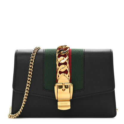 Gucci Calfskin Super Mini Sylvie Chain Shoulder Bag Black 1 of 9