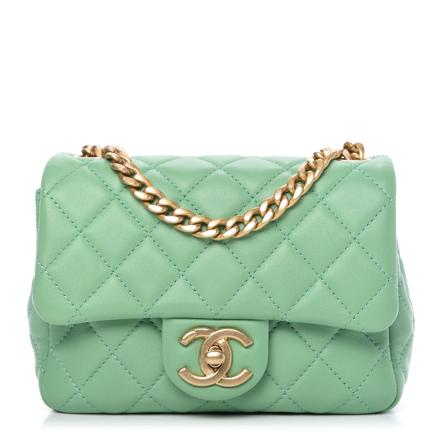 Chanel Lambskin Resin Quilted Mini Pearl Samba Square Flap Green 1 of 9