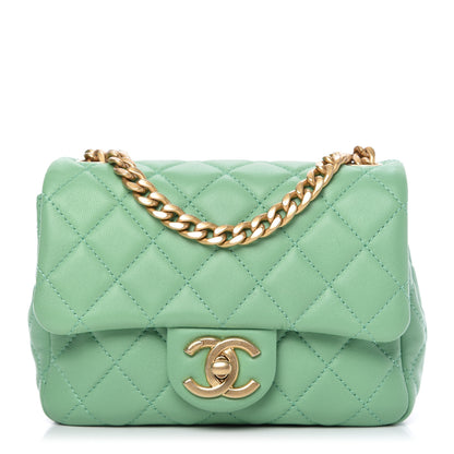 Chanel Lambskin Resin Quilted Mini Pearl Samba Square Flap Green 1 of 9