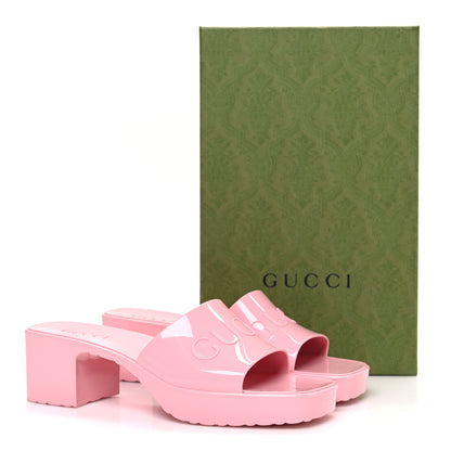 Gucci Rubber Gucci Logo Womens Platform 20/60mm Slide Sandals 38 Wild Rose 11 of 11