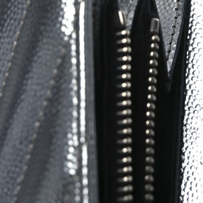 Saint Laurent Metallic Grain De Poudre Matelasse Chevron Monogram Flap Wallet Silver 11 of 16