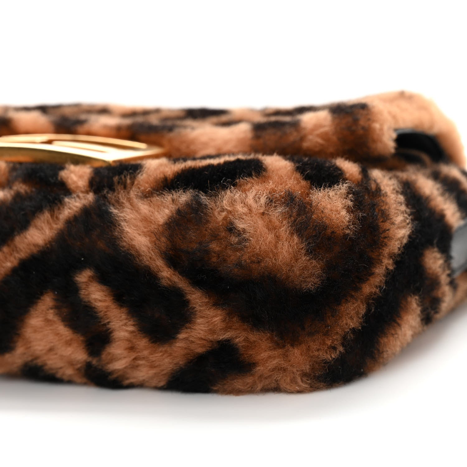 Fendi Shearling Vitello Dolce Macro FF 1974 Mini Baguette Tobacco Black 10 of 11