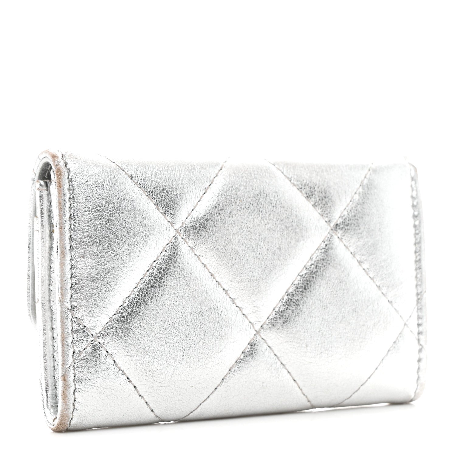 Chanel Metallic Goatskin Quilted Chanel 19 Flap Card Holder Silver 3 of 9