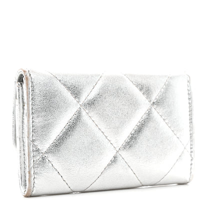 Chanel Metallic Goatskin Quilted Chanel 19 Flap Card Holder Silver 3 of 9