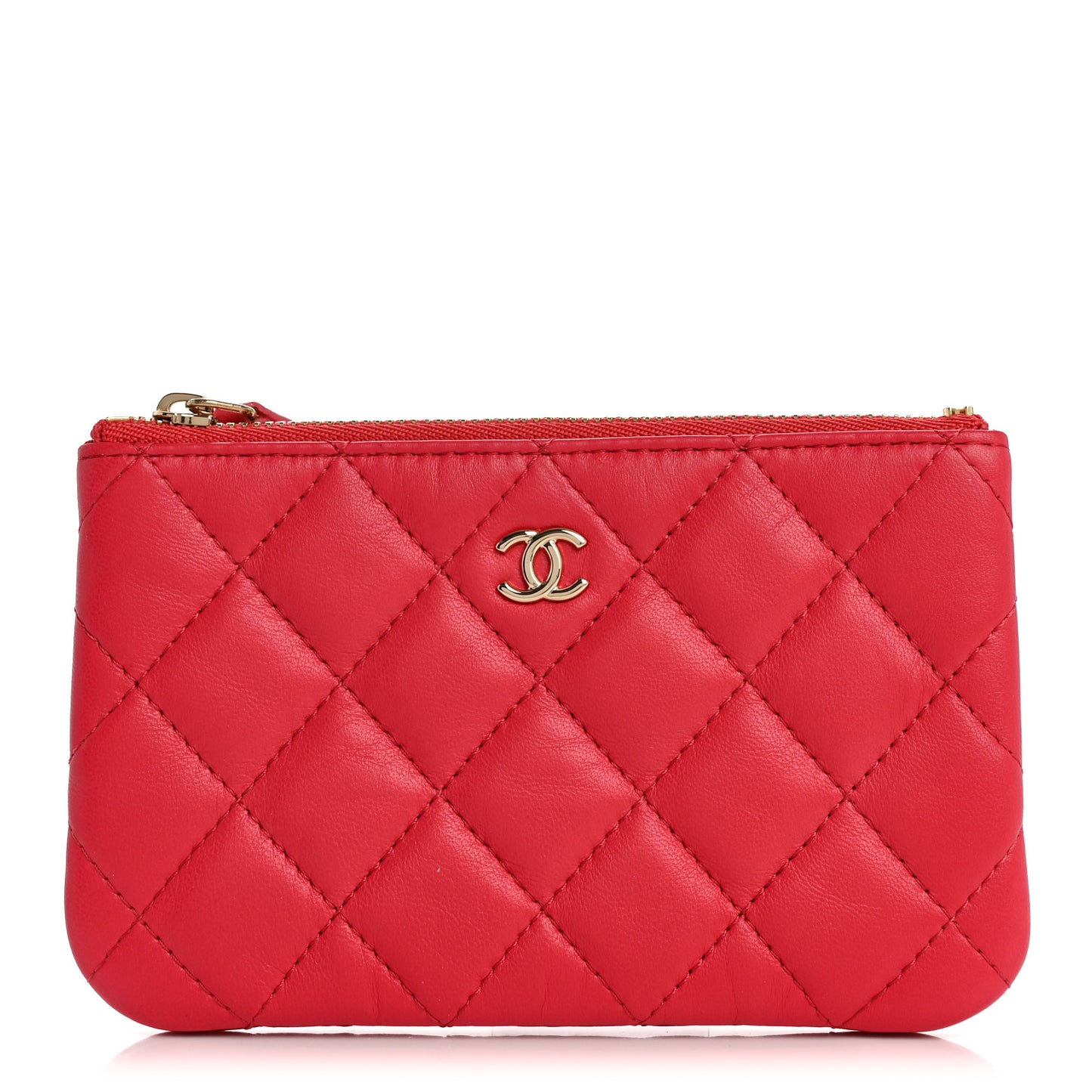 Lambskin Quilted Small Cosmetic Case Dark Pink