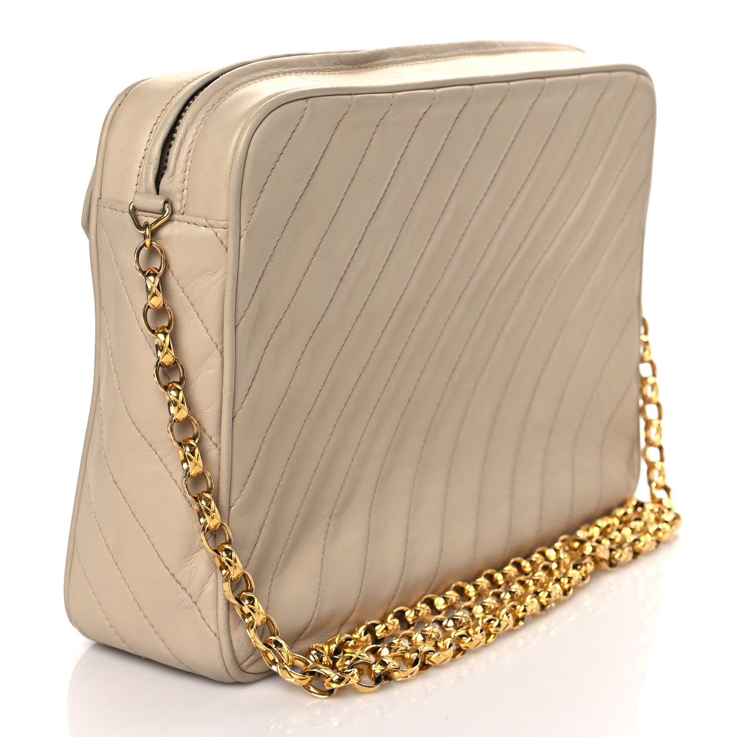 Chanel Lambskin Diagonal Quilted Tassel Camera Bag Light Beige 2 of 8