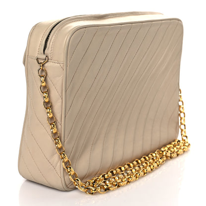 Chanel Lambskin Diagonal Quilted Tassel Camera Bag Light Beige 2 of 8
