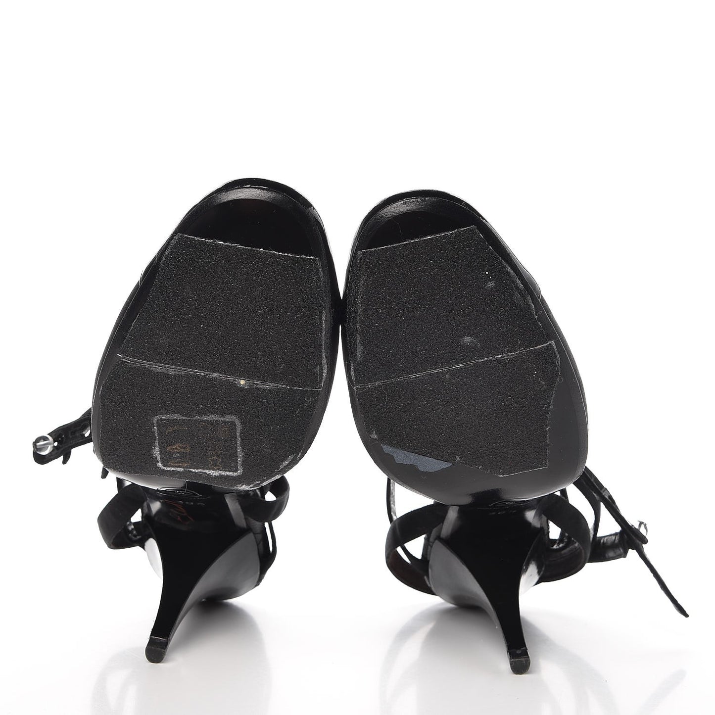 Satin Patent Cap Toe Ankle Wrap Pumps 38.5 Black