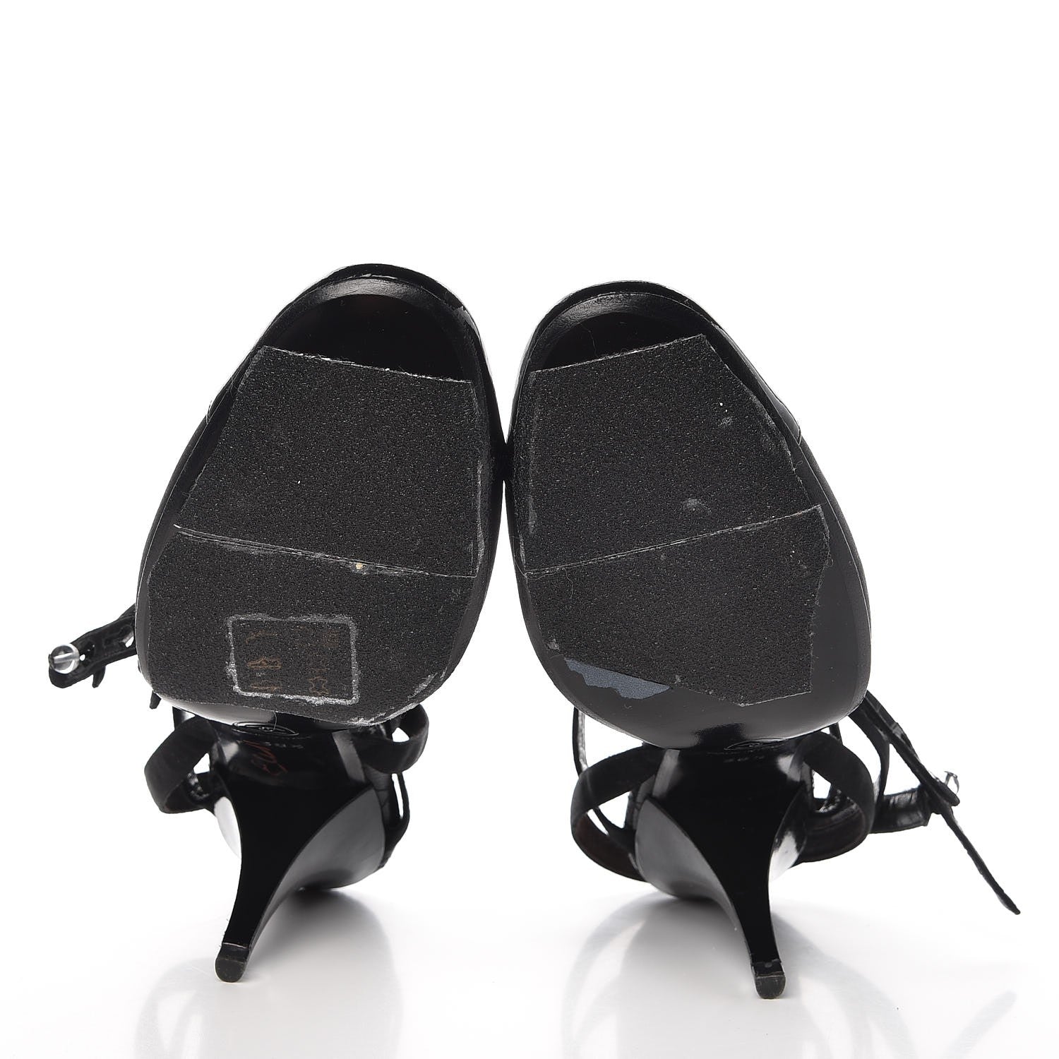 Chanel Satin Patent Cap Toe Ankle Wrap Pumps 38.5 Black 7 of 10