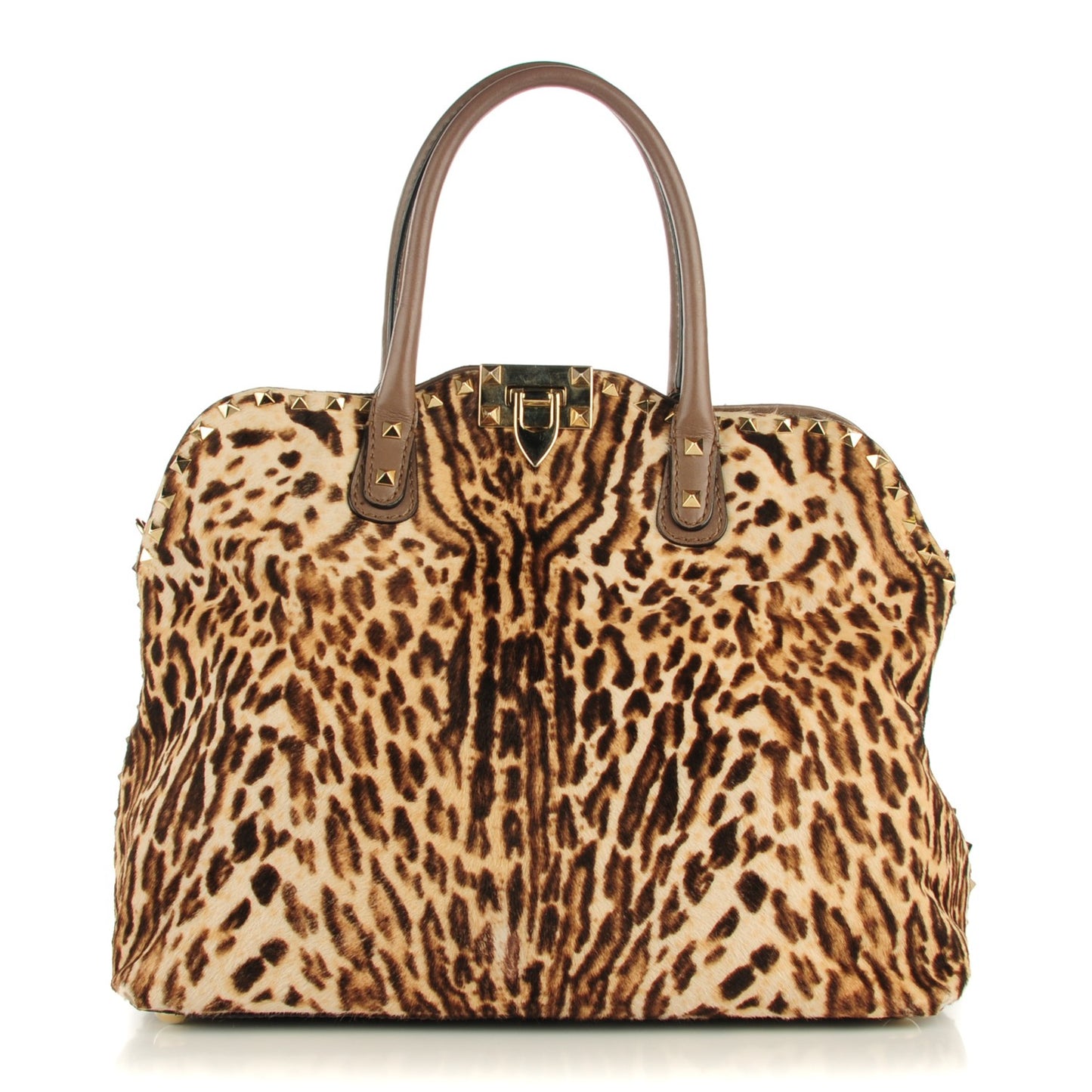 Calf Hair Cavallino Animal Rockstud Dome Satchel Leopard