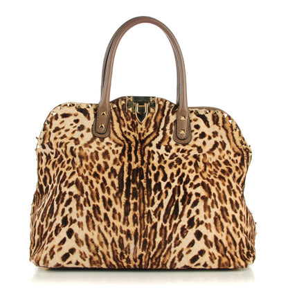 Valentino Garavani Calf Hair Cavallino Animal Rockstud Dome Satchel Leopard 1 of 8