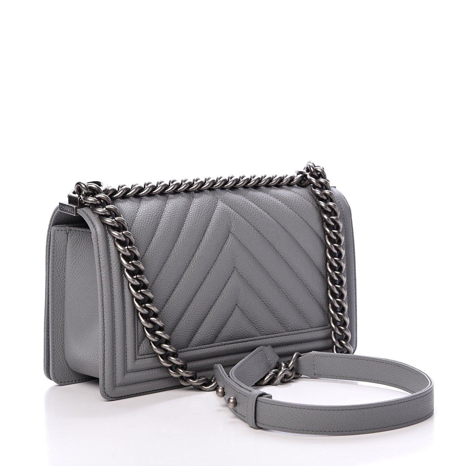 Chanel Caviar Chevron Quilted Medium Boy Flap Dark Grey 2 of 10