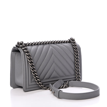 Chanel Caviar Chevron Quilted Medium Boy Flap Dark Grey 2 of 10