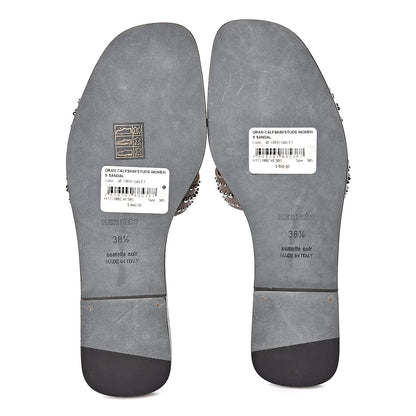 Hermes Calfskin Studded Oran Sandals 38.5 Gris Galet 5 of 9