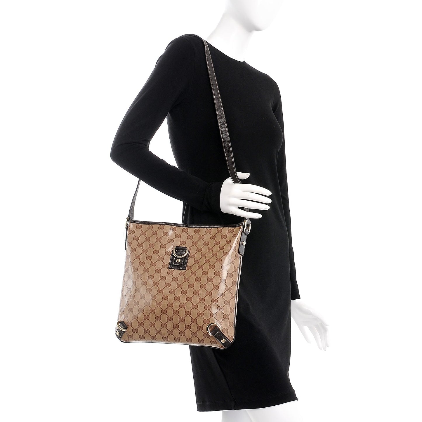Crystal Monogram Abbey Messenger Bag Beige Dark Brown