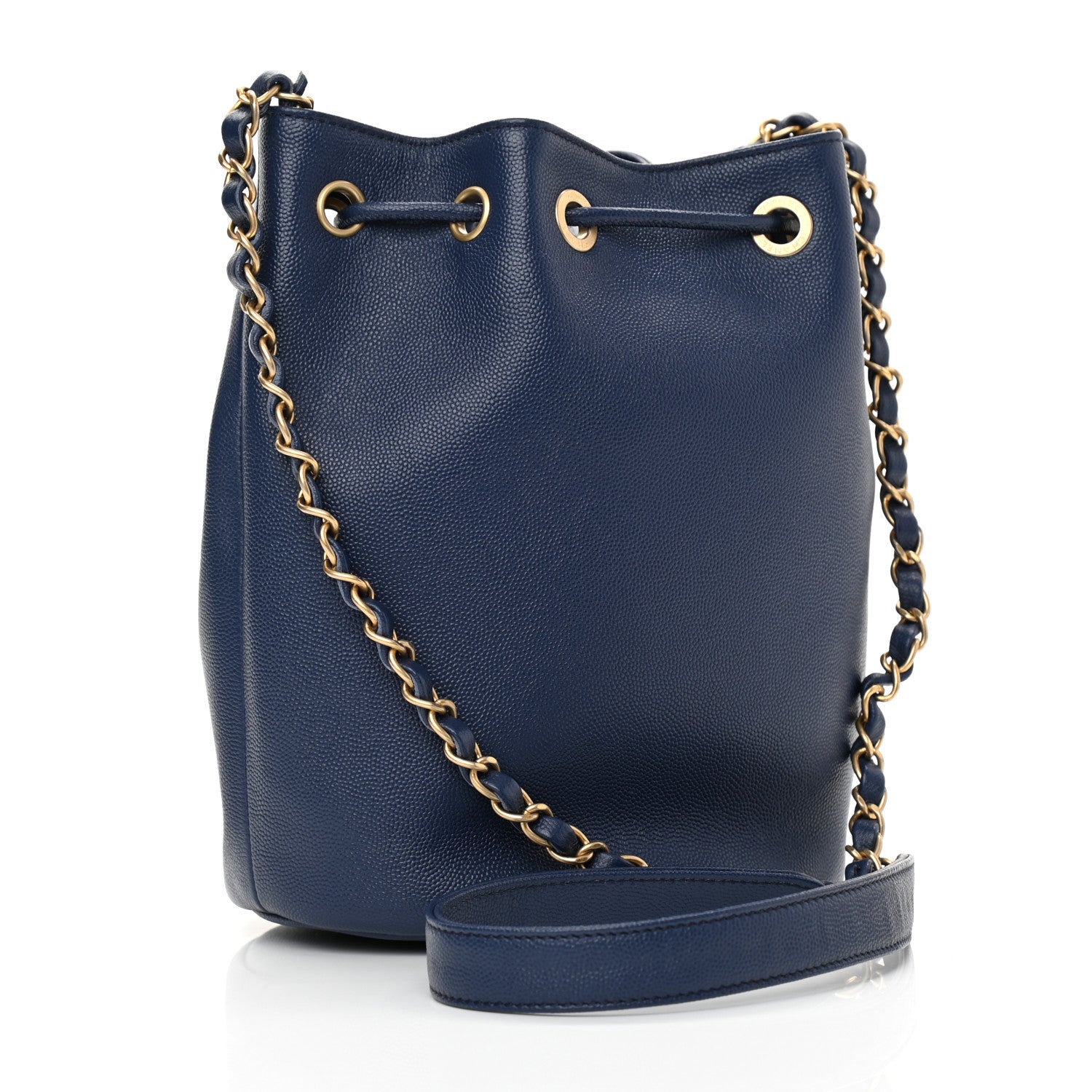 Chanel Caviar Deauville Drawstring Bucket Bag Navy 4 of 9