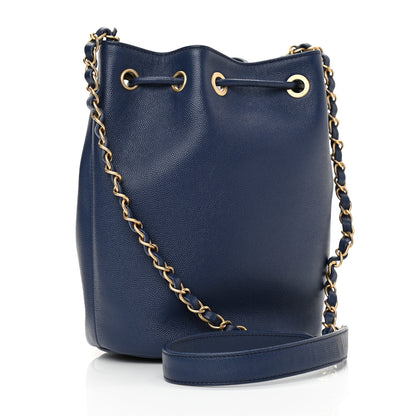 Chanel Caviar Deauville Drawstring Bucket Bag Navy 4 of 9
