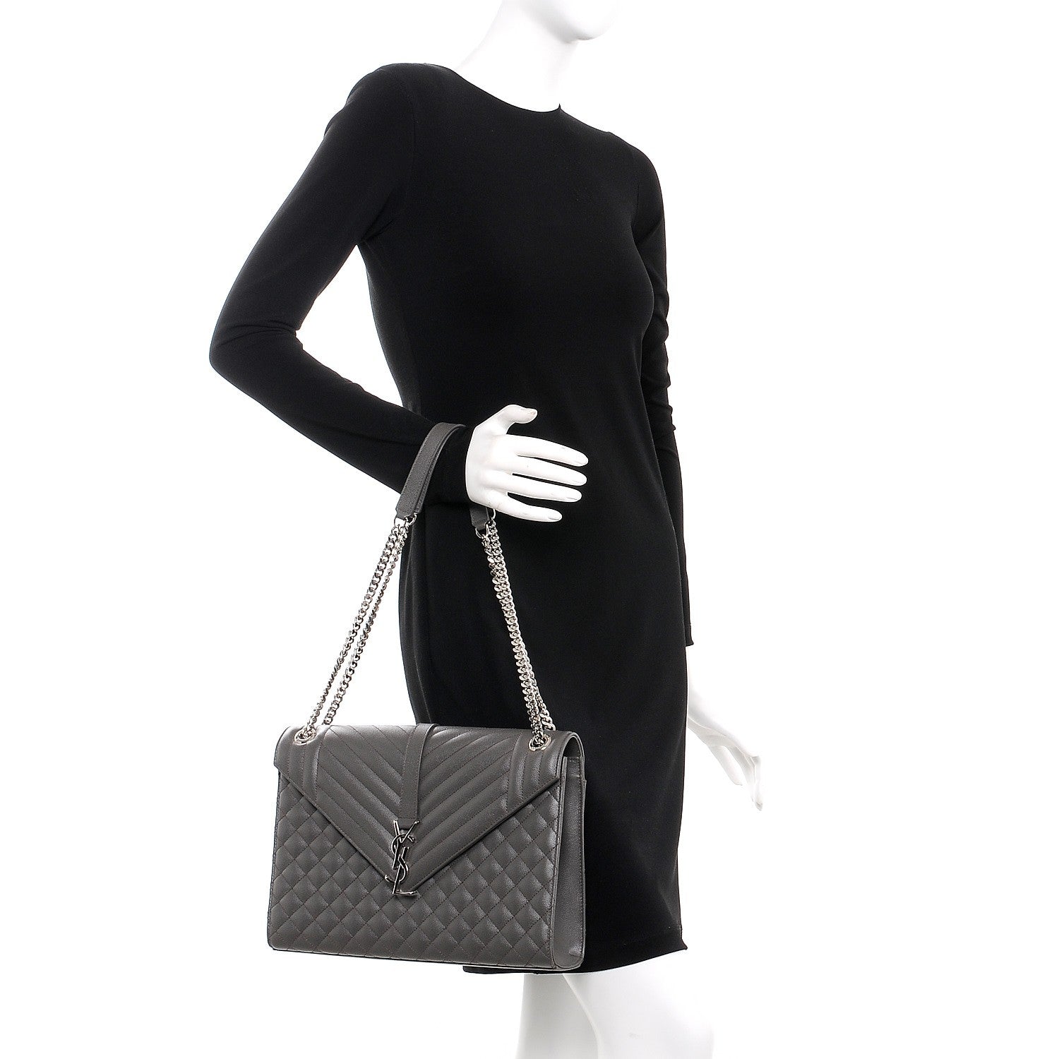 Saint Laurent Grain De Poudre Textured Mixed Matelasse Large Triquilt Monogram Satchel Earth 3 of 8