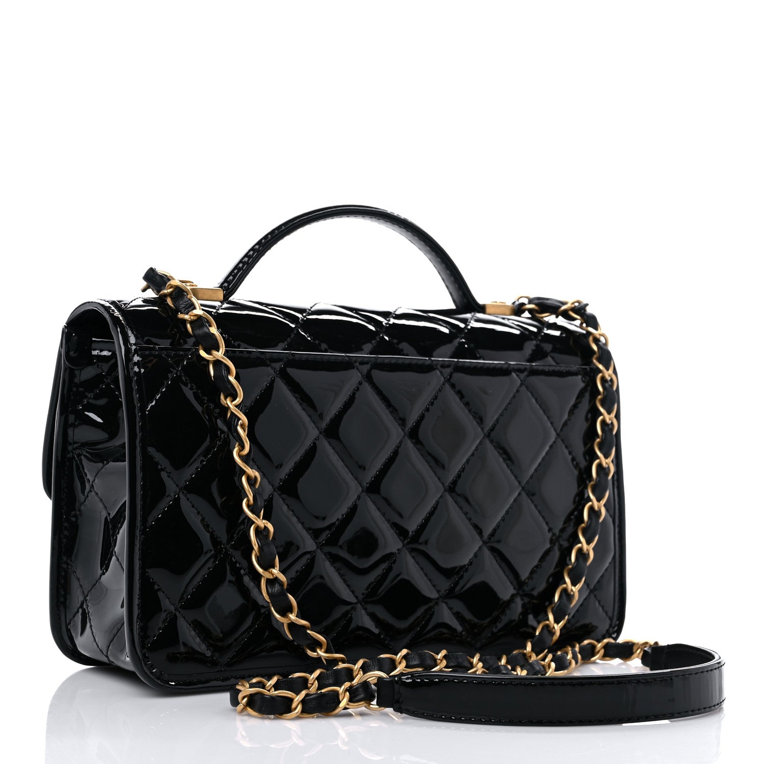 Chanel Patent Quilted Small School Memory Top Handle Flap Black 3 of 9