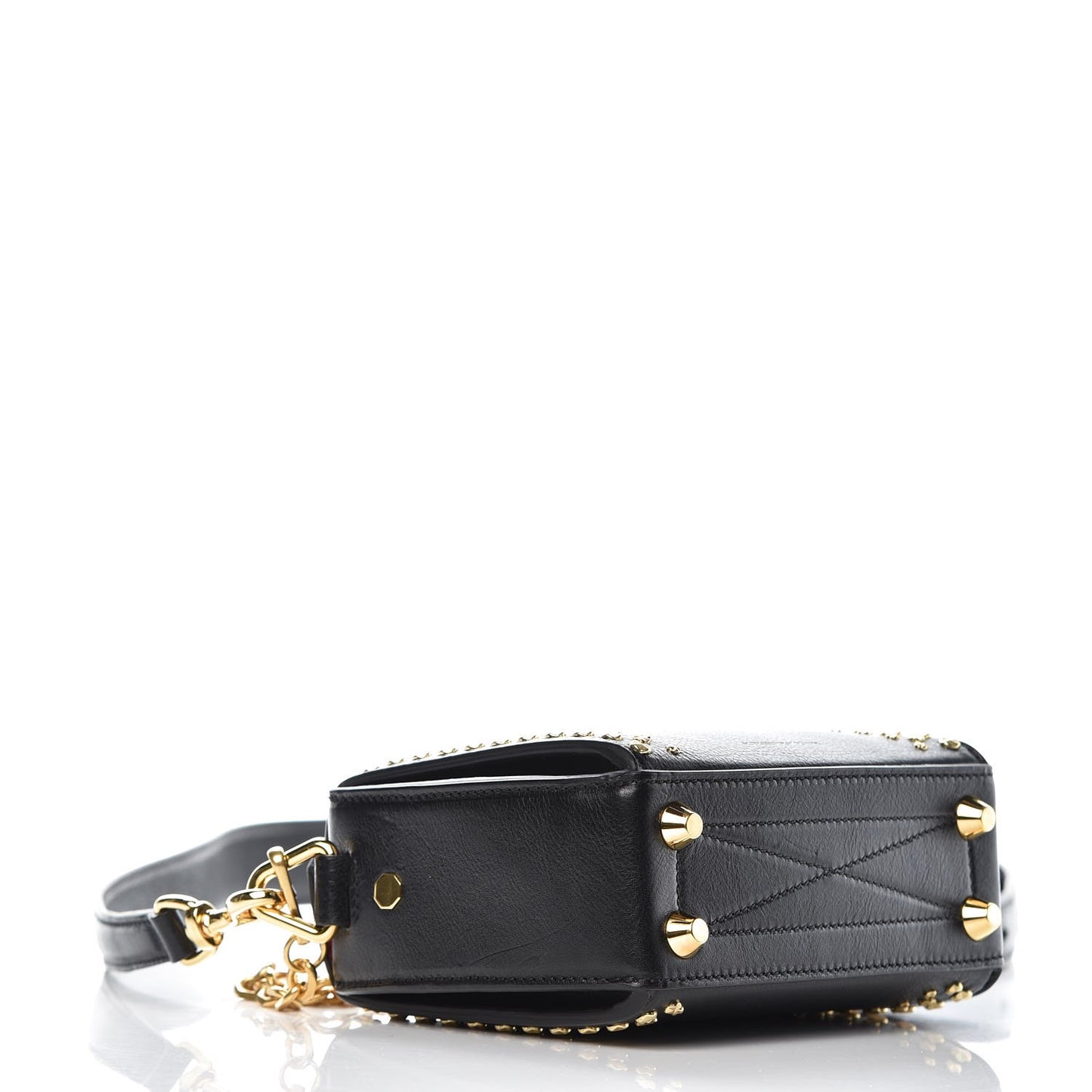 Grained Calfskin Studded Box Shoulder Bag 16 Black