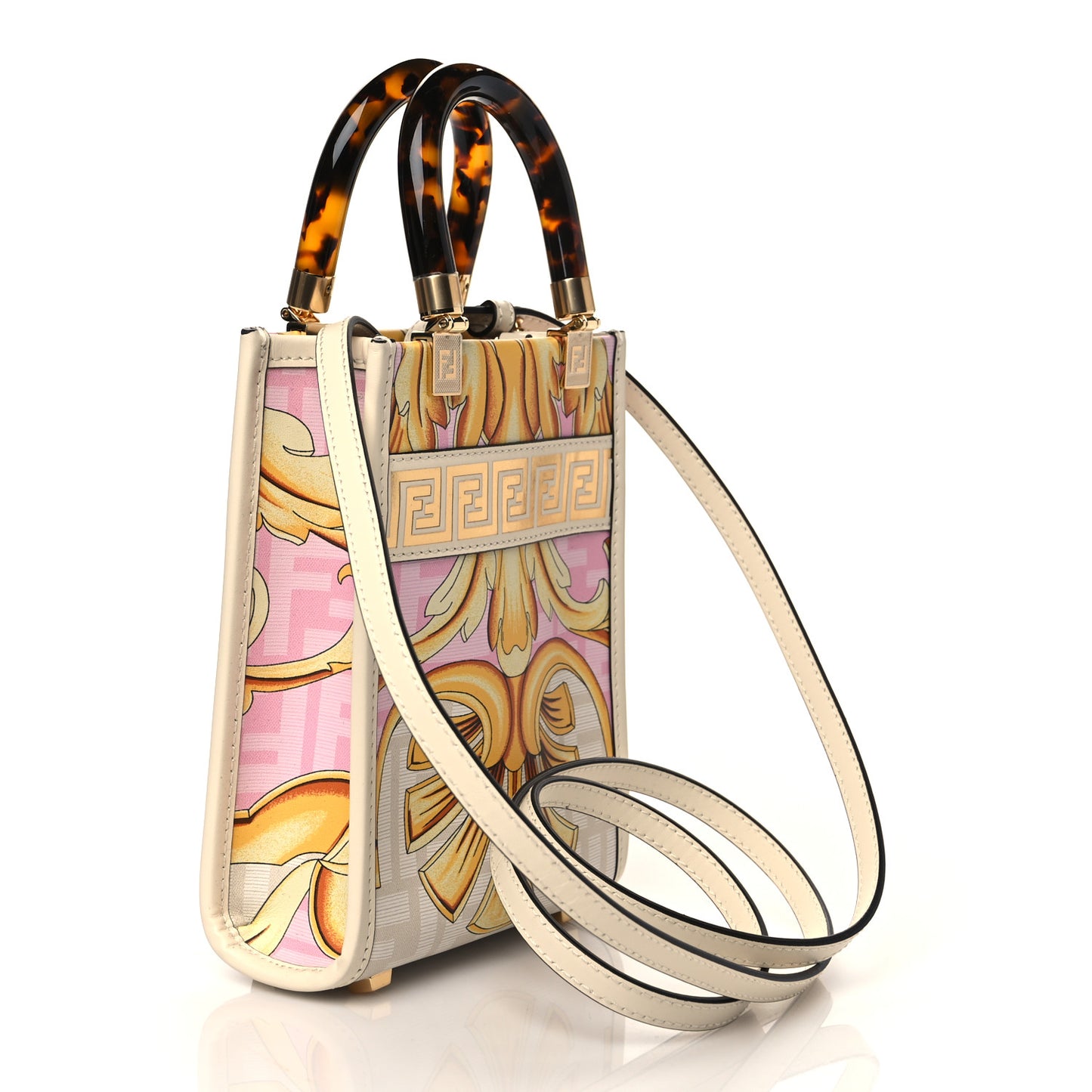 X VERSACE Calfskin Plexiglass Fendace FF Baroque Mini Fendi Sunshine Shopper Tote Gold Rosa White Ice Ciad