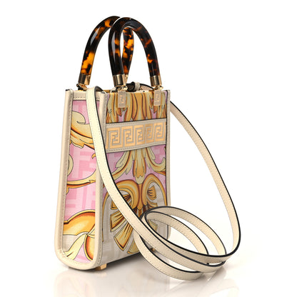 Fendi X VERSACE Calfskin Plexiglass Fendace FF Baroque Mini Fendi Sunshine Shopper Tote Gold Rosa White Ice Ciad 3 of 10