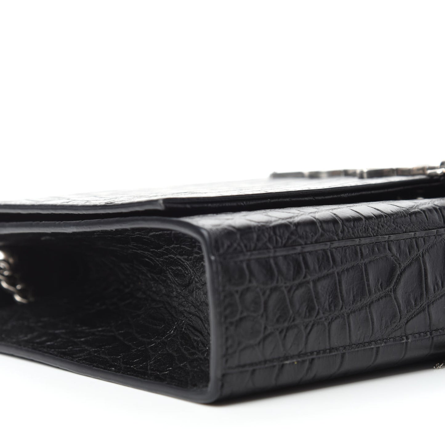 Calfskin Crocodile Embossed Medium Classic Monogram Kate Tassel Satchel Black
