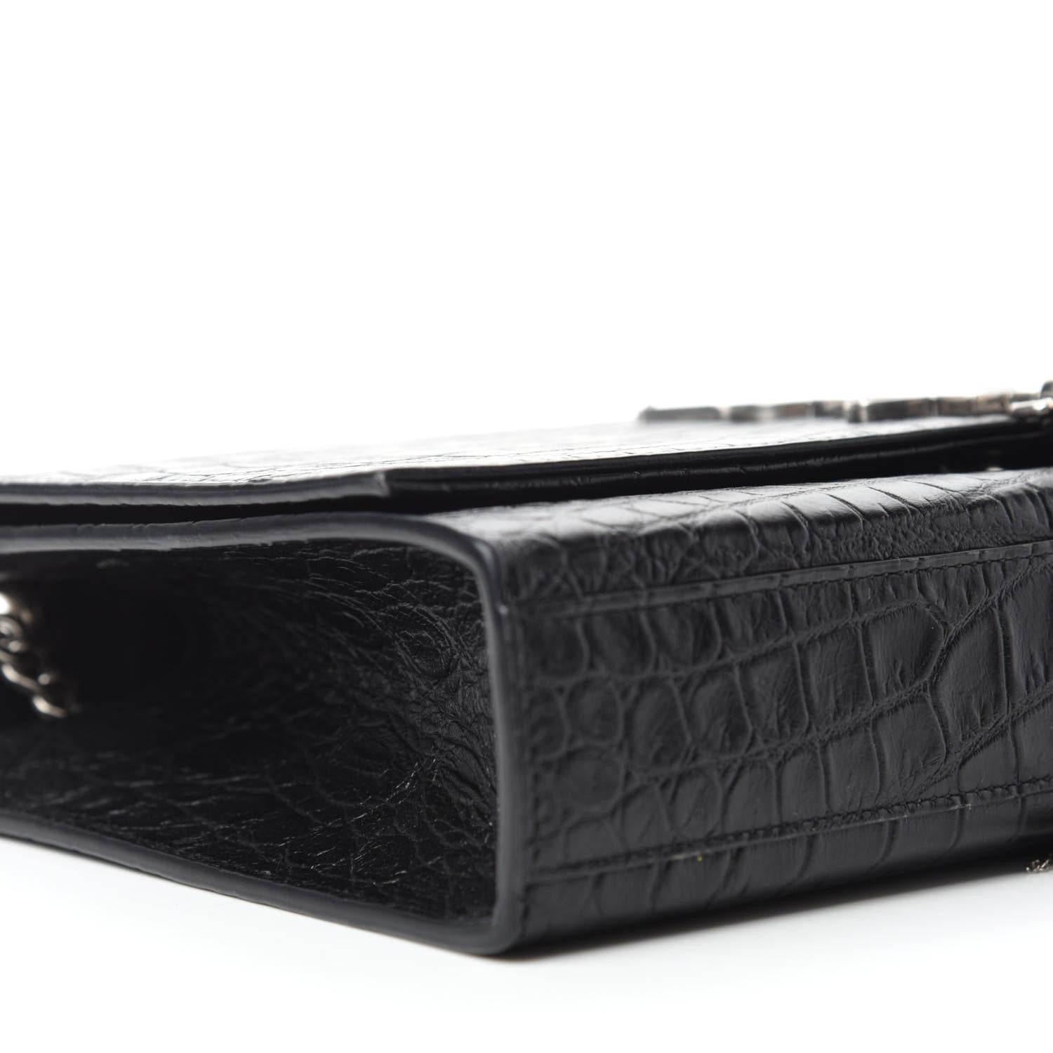 Saint Laurent Calfskin Crocodile Embossed Medium Classic Monogram Kate Tassel Satchel Black 6 of 12