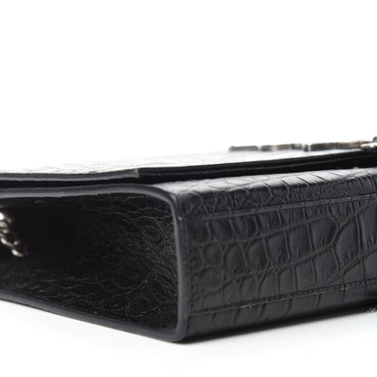 Saint Laurent Calfskin Crocodile Embossed Medium Classic Monogram Kate Tassel Satchel Black 6 of 12