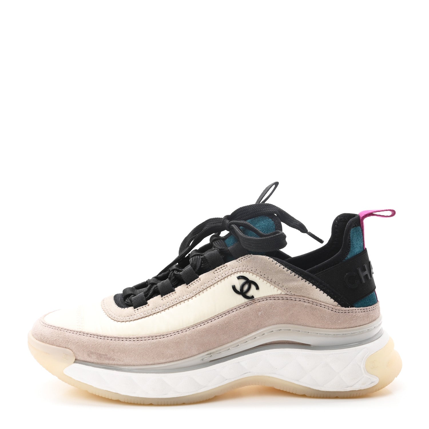 Chanel Suede Calfskin Nylon Grosgrain CC Sneakers 37 Beige Pink 1 of 12