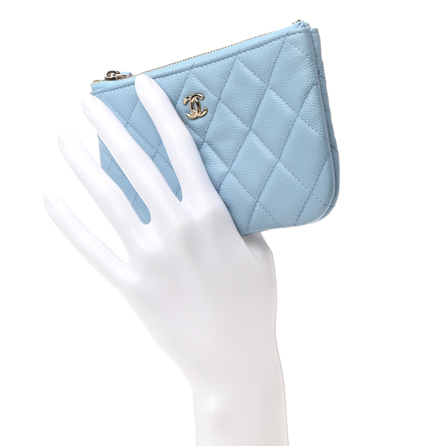 Iridescent Caviar Quilted Small Cosmetic Case Light Blue