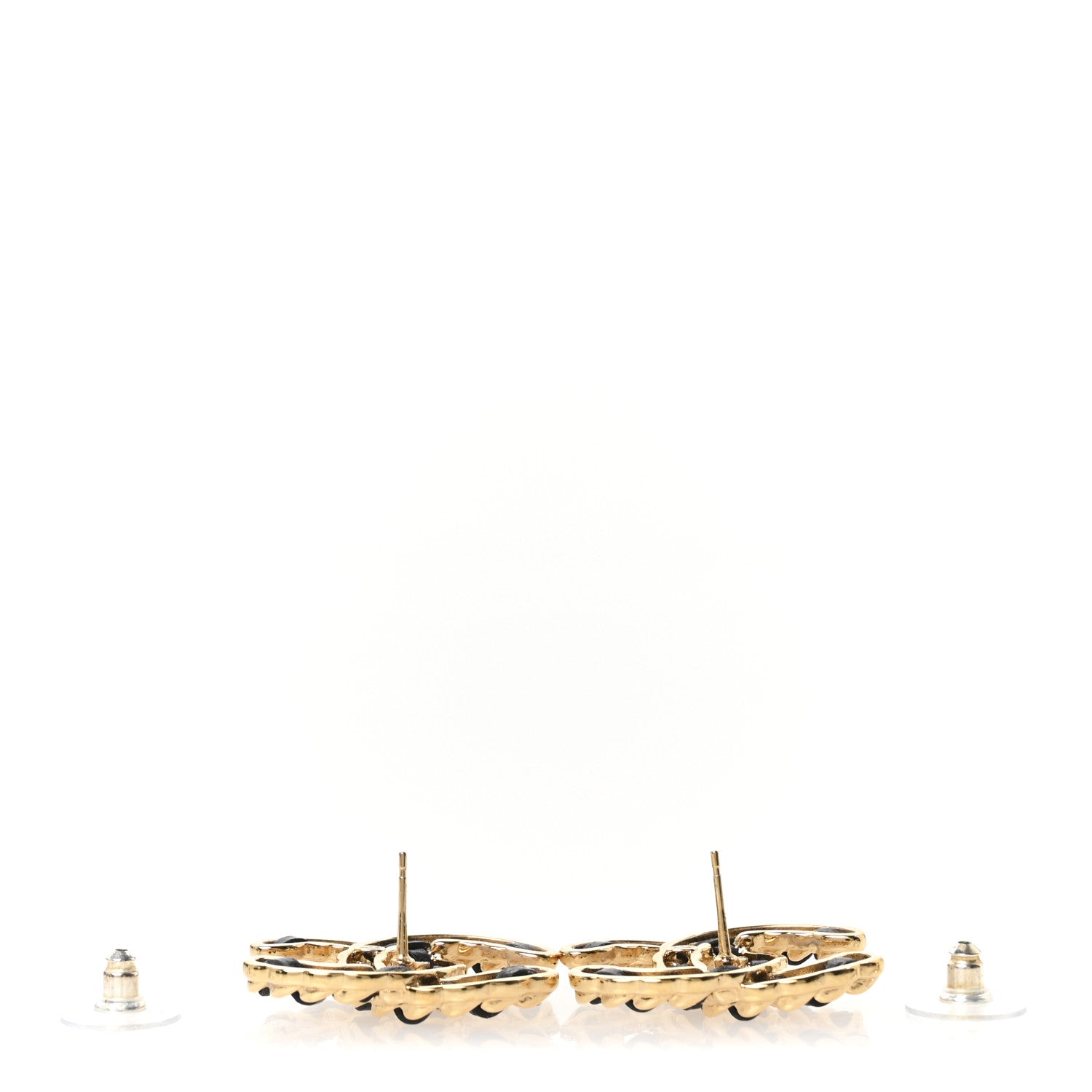 Chanel Lambskin CC Chain Earrings Black Gold 3 of 5