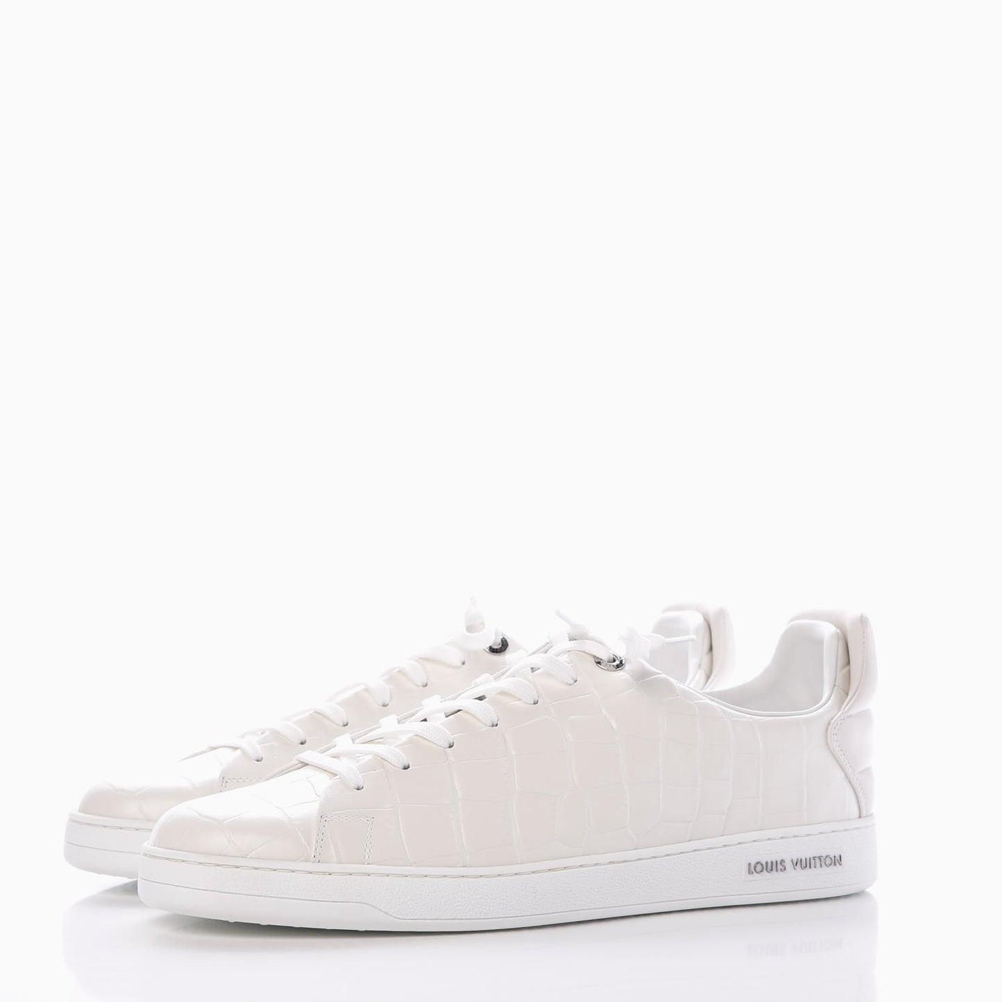 Calfskin Crocodile Embossed Frontrow Sneakers 44 White