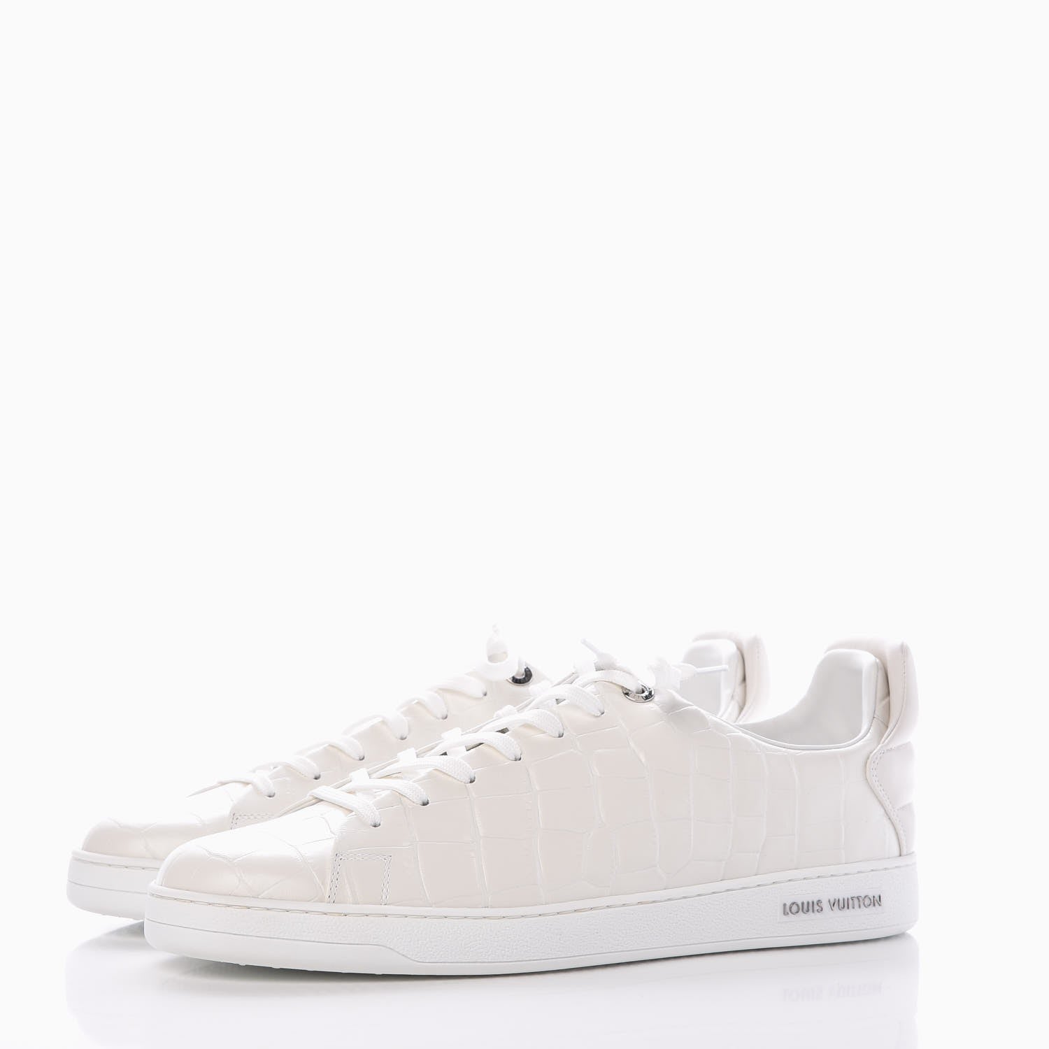 Louis Vuitton Calfskin Crocodile Embossed Frontrow Sneakers 44 White 3 of 9
