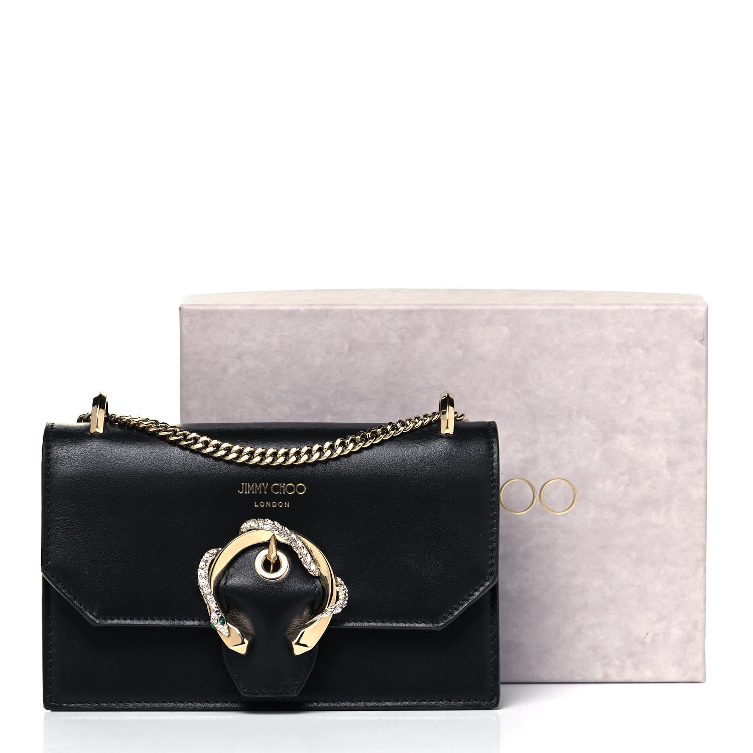 Jimmy Choo Smooth Calfskin Crystal Snake Buckle Paris Crossbody Bag Black 10 of 10