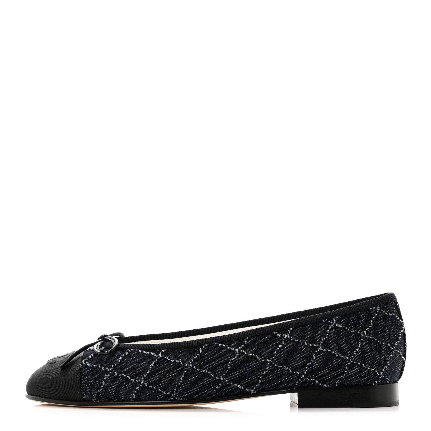 Chanel Denim Quilted Grosgrain Cap Toe Ballerina Flats 37 Dark Blue Black 1 of 9