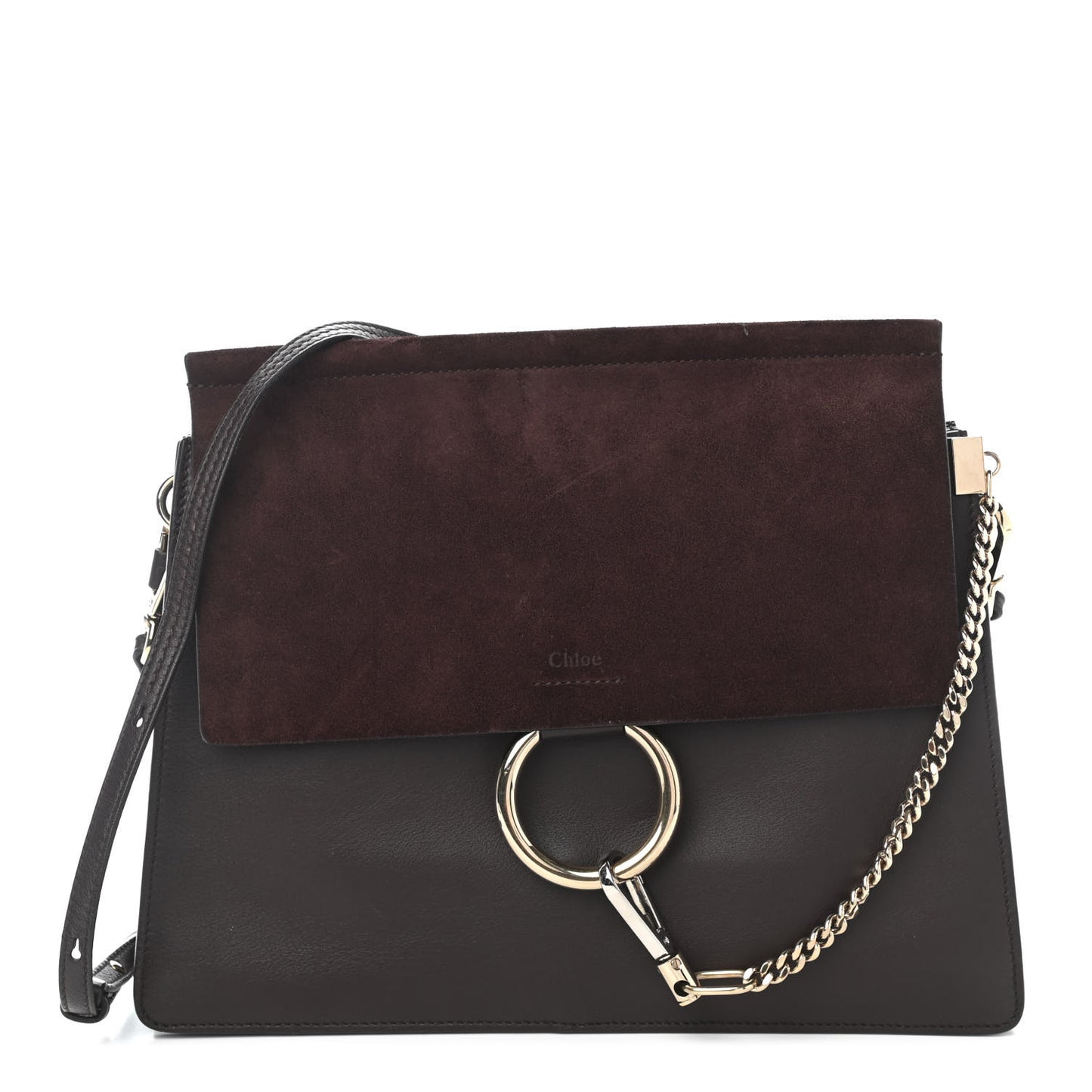 Calfskin Suede Medium Faye Shoulder Bag Carbon Brown