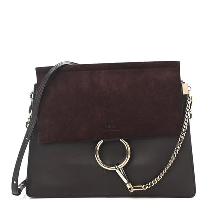 Chloe Calfskin Suede Medium Faye Shoulder Bag Carbon Brown 1 of 10