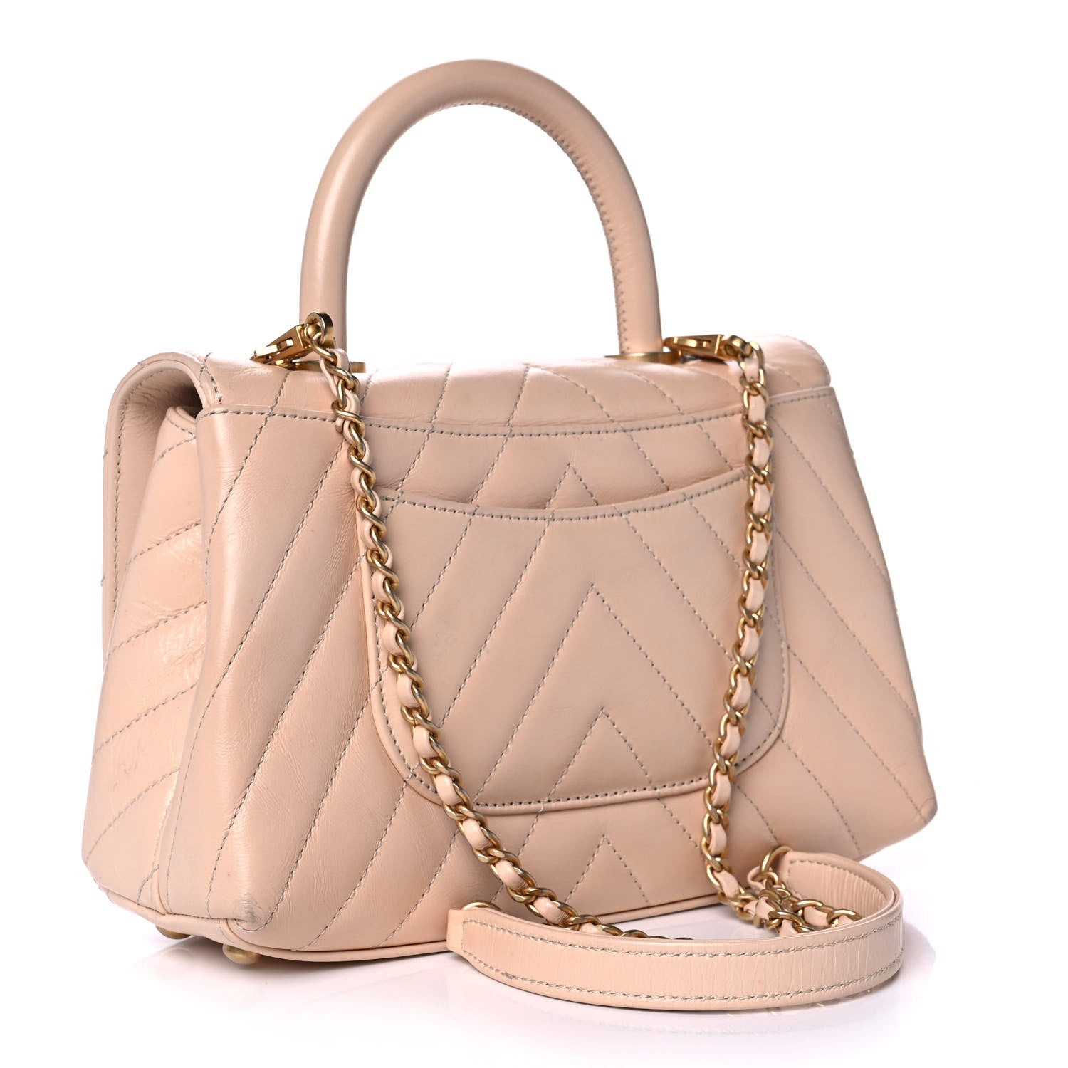 Chanel Calfskin Chevron Quilted Mini Coco Handle Flap Beige 3 of 12