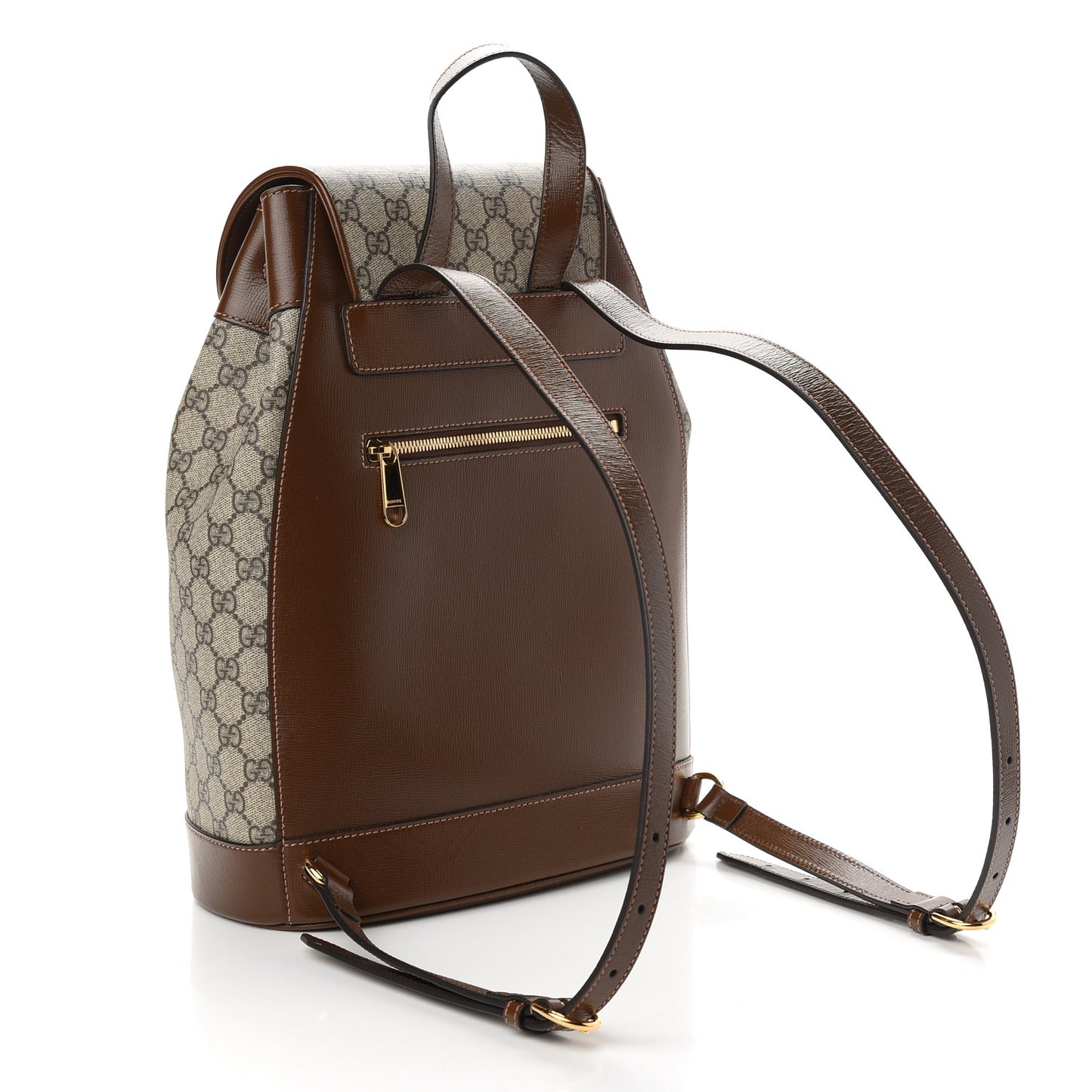 GG Supreme Monogram Calfskin Horsebit 1955 Single Buckle Backpack Beige Brown Sugar